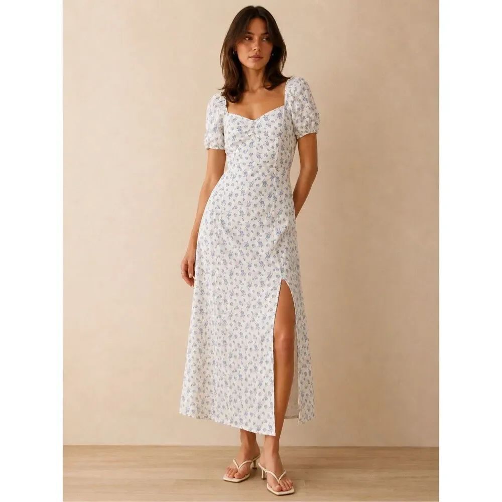 Other Stories Floral Linen Midi Dress Women’s US 6 Cottagecore Milkmaid Prairie